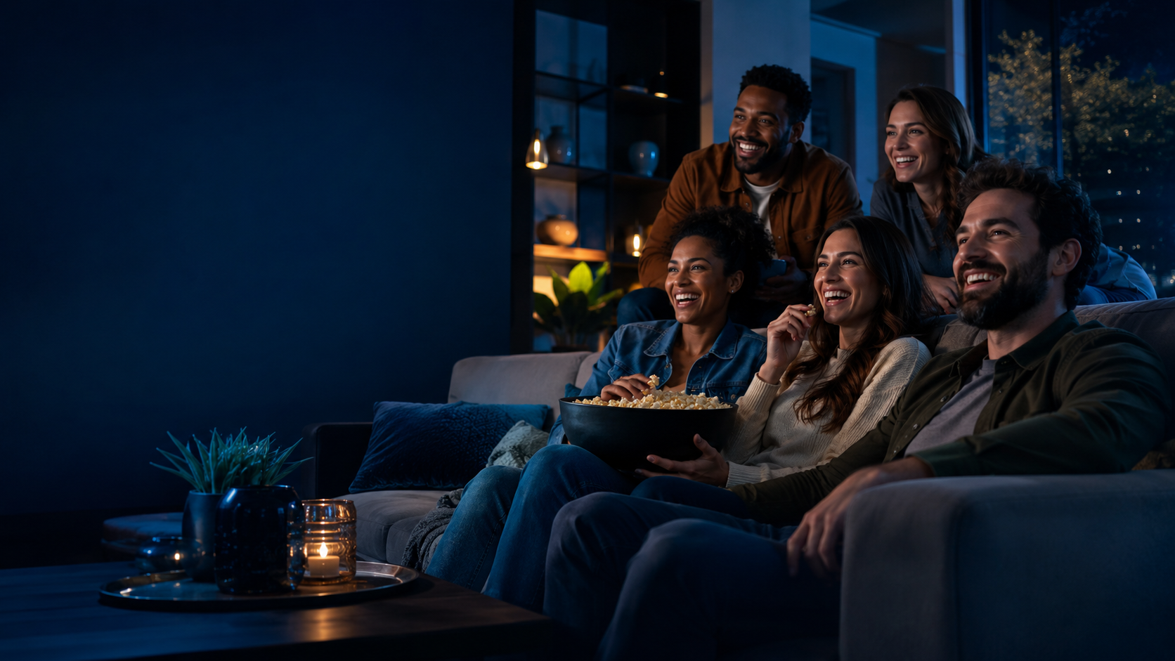 Friends enjoying home entertainment